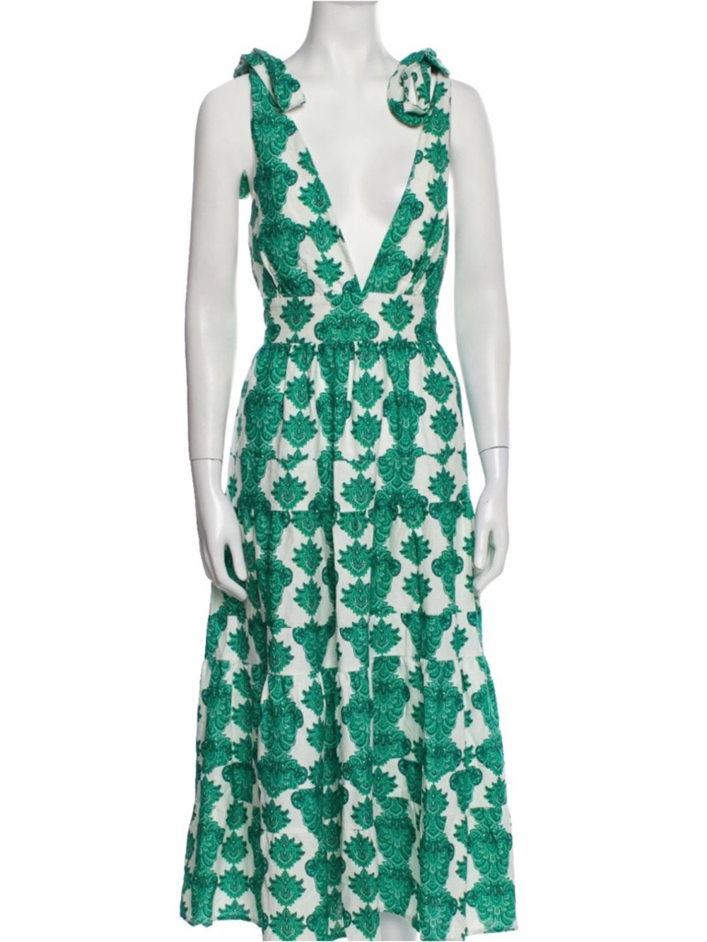 Linen House of Harlow Green and White Women's Dress